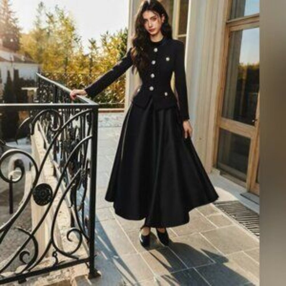 self-portrait Black Boucle Taffeta Midi Dress